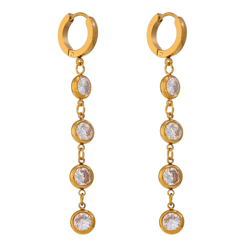 CZ Bezel Long Earrings