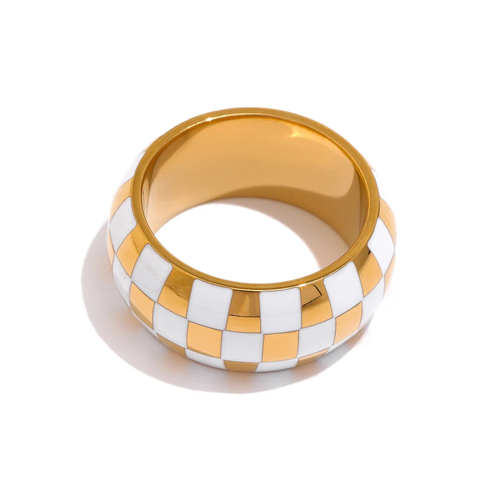 Enamel Checkered Ring