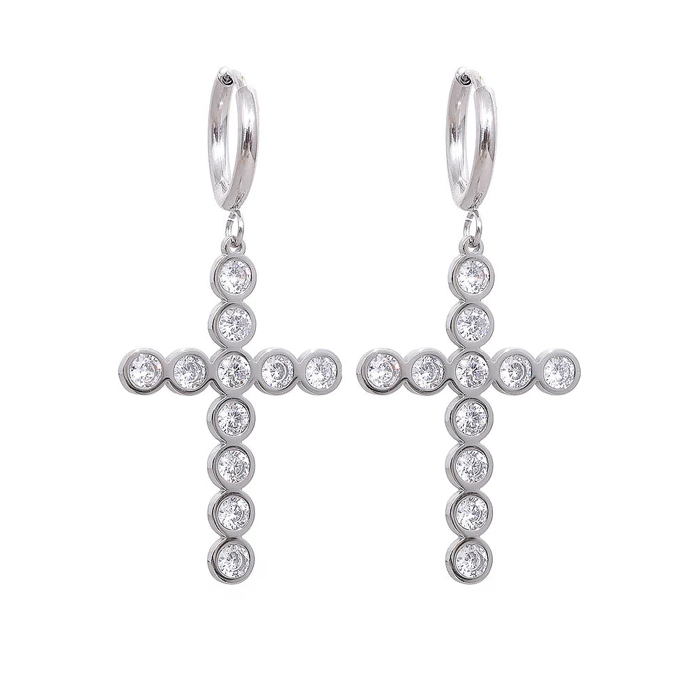 CZ Cross Hoop Earrings