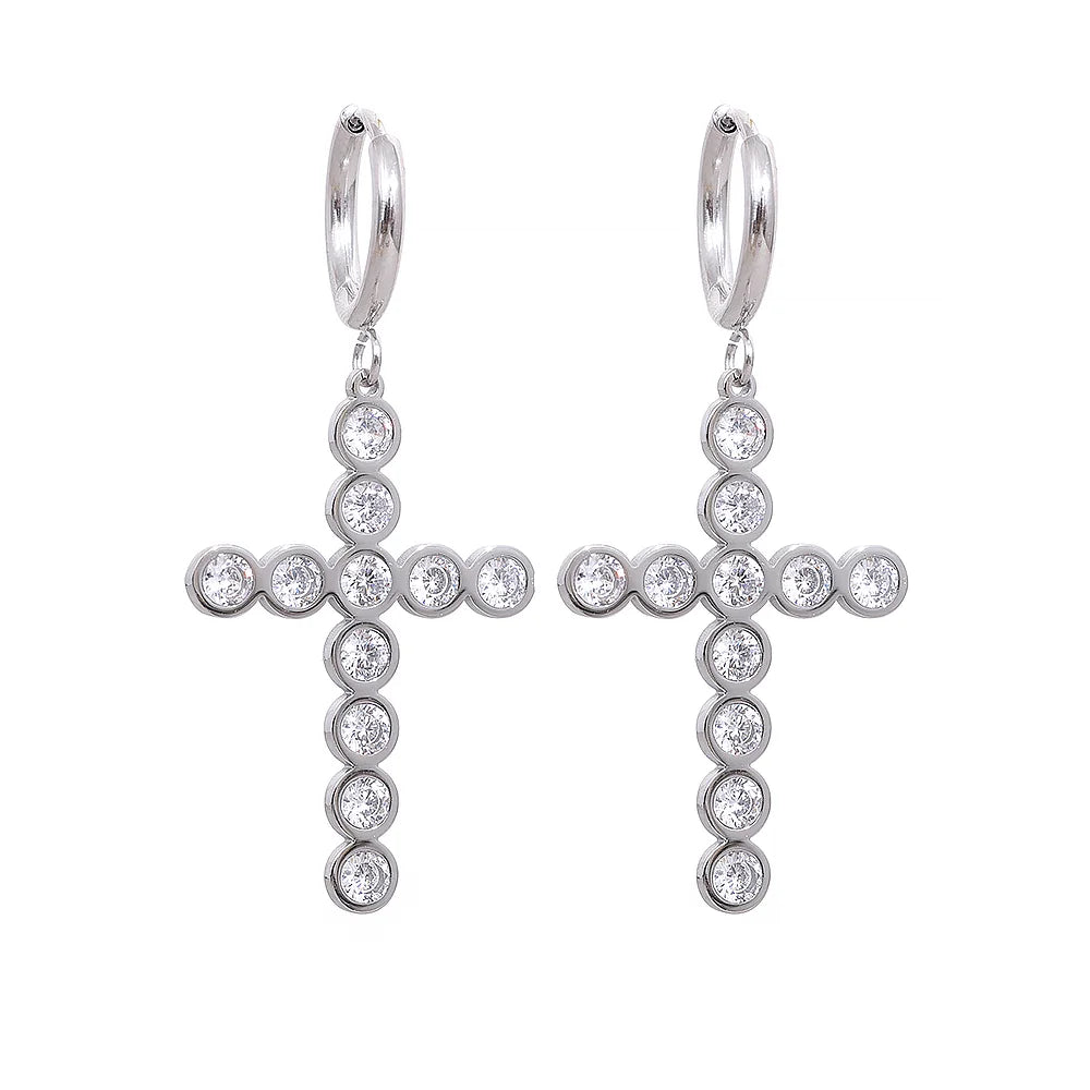 CZ Cross Hoop Earrings