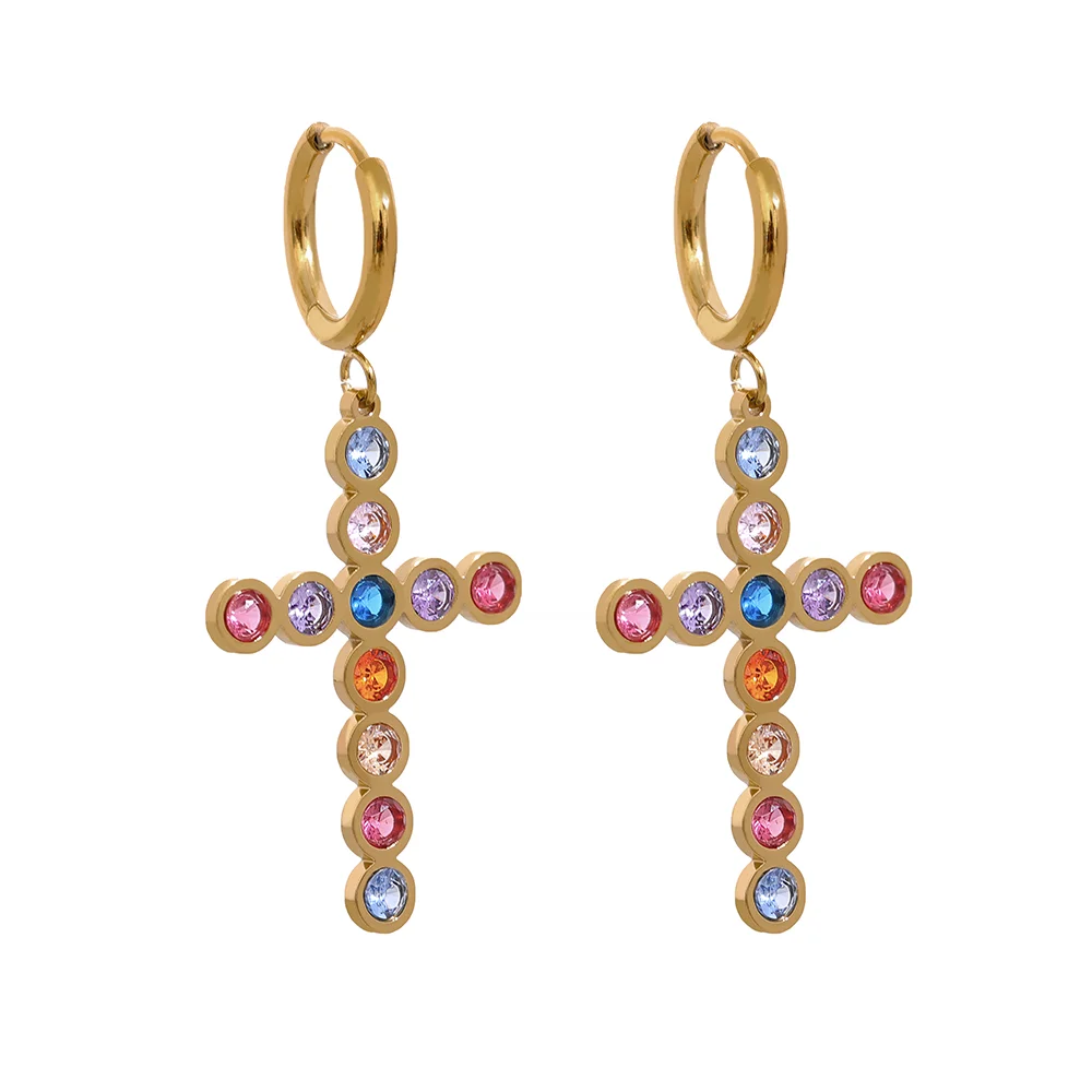 CZ Cross Hoop Earrings