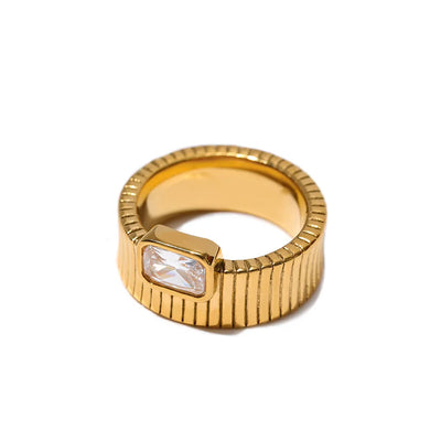 Wide Ribbed CZ Ring