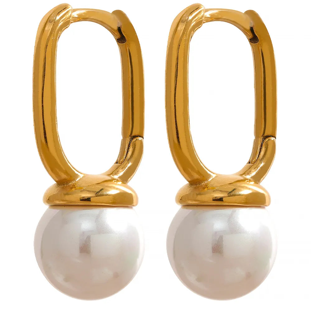 Faux Pearl Hoop Earrings