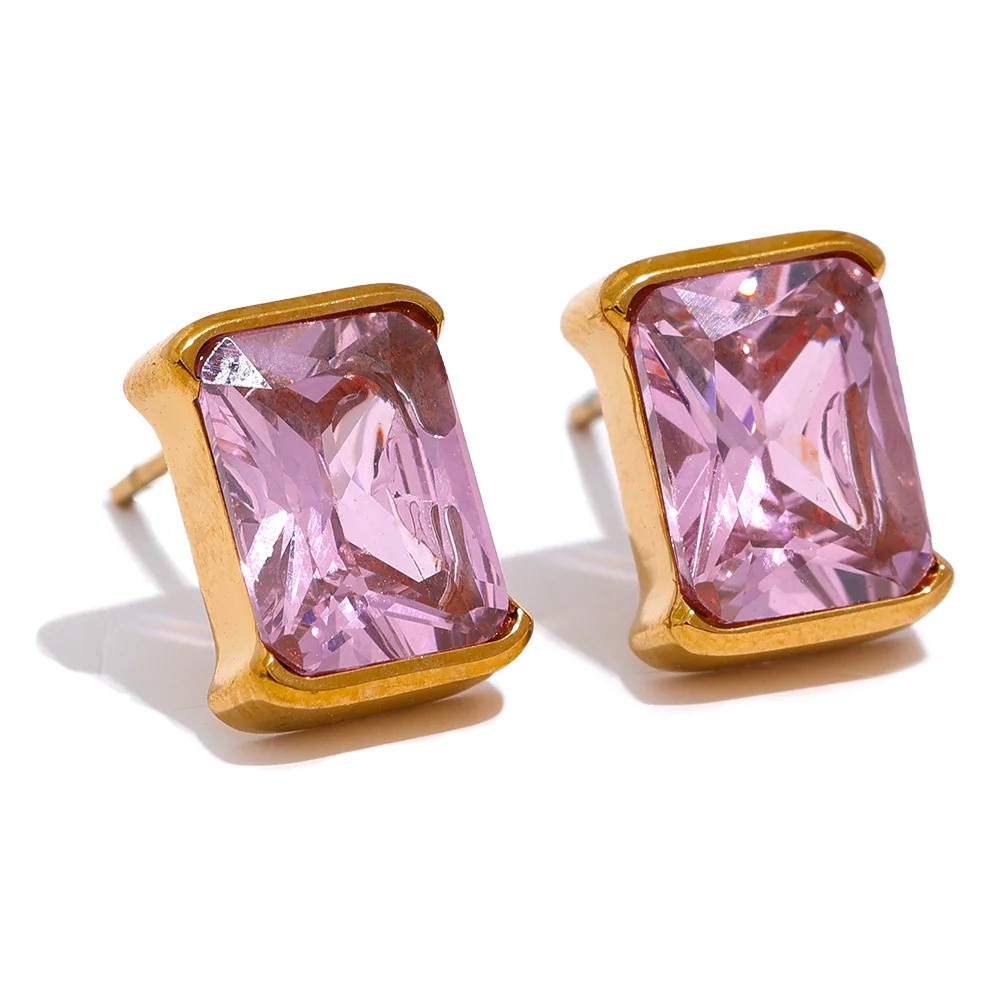 CZ Rectangle Stud Earrings