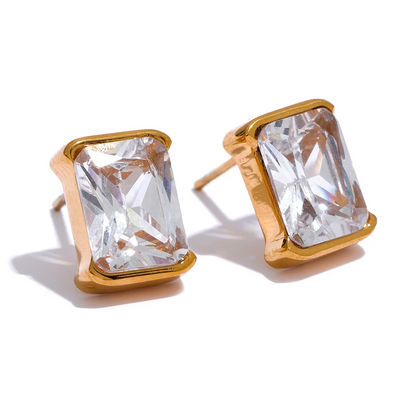 CZ Rectangle Stud Earrings