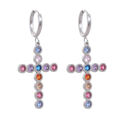 CZ Cross Hoop Earrings