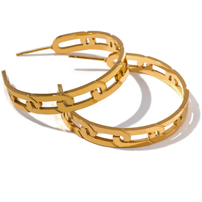 Geometric Link Round Hoop Earrings