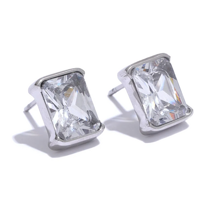 CZ Rectangle Stud Earrings