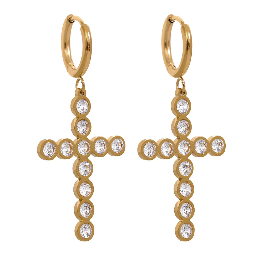 CZ Cross Hoop Earrings