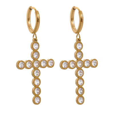 CZ Cross Hoop Earrings