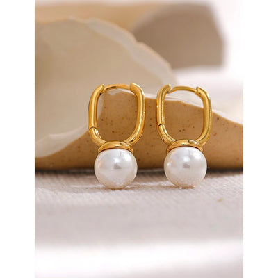 Faux Pearl Hoop Earrings